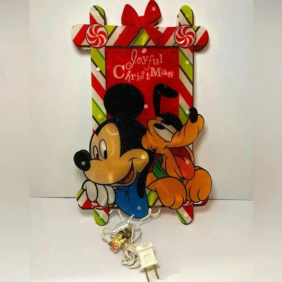 Disney Other - 2010 Disney Mickey & Pluto Joyful Christmas Lights Lighted Sculpture 15 Inch